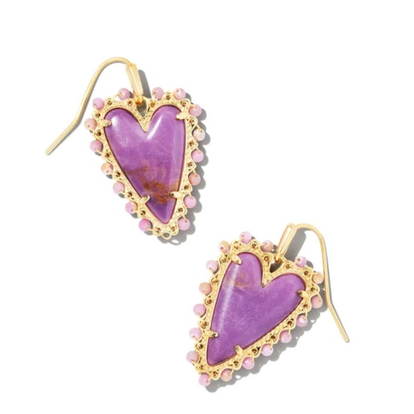 KENDRA SCOTT Beaded Ansley Heart Drop Earrings Gold Lilac Phosphate - Picture 6 of 8